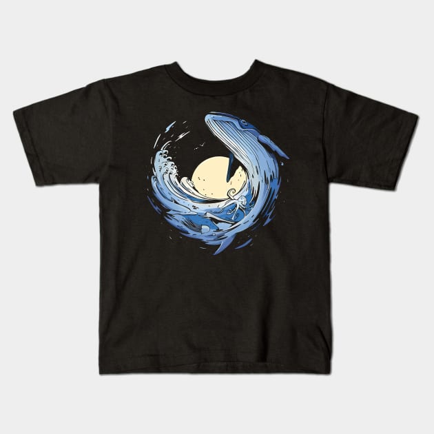 Oceanic Nocturne: Moonlit Whale and Octopus Kids T-Shirt by ConnectingtoNature